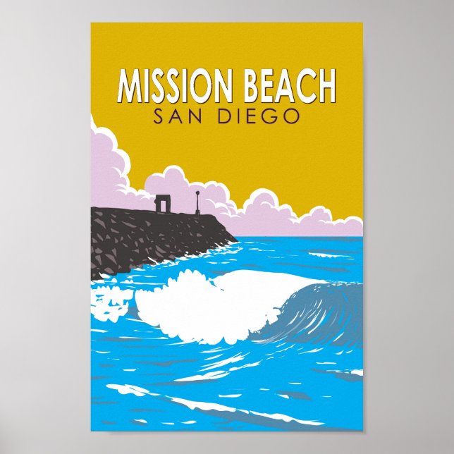 Poster Mission Beach Viagem Art Vintage (Frente)