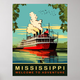 Poster Mississippi, Cruzeiro a Vapor, Viagem Vintage