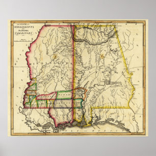 Pôster Mississippi e mapa de AlabamaPanoramic