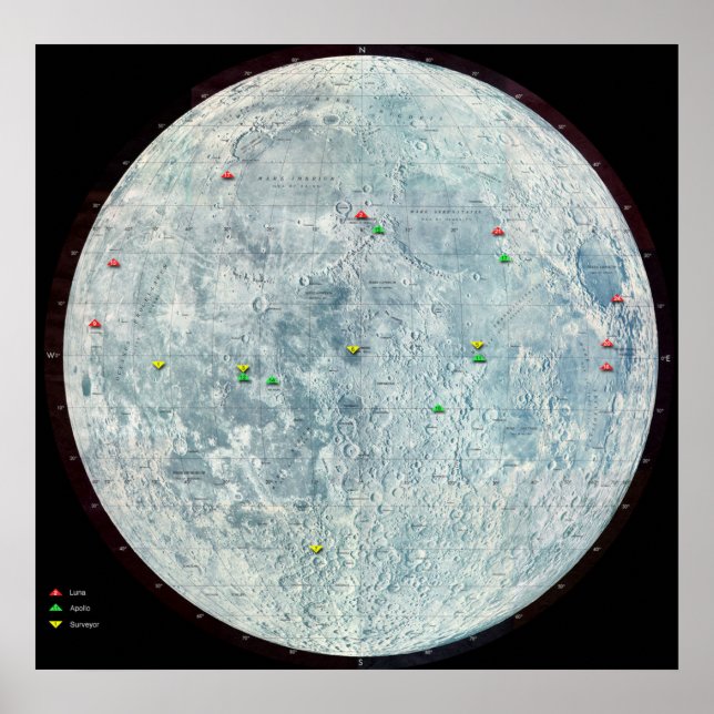 Poster Missões de Surveyor Apollo e Luna Moon (Frente)