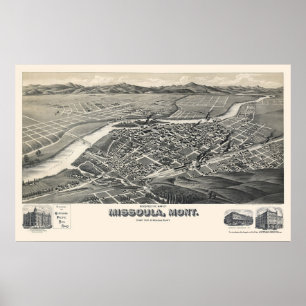 Pôster Missoula, mapa panorâmico da TA - 1891
