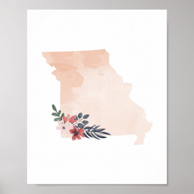 Poster Missouri Floral Watercolor State (Frente)