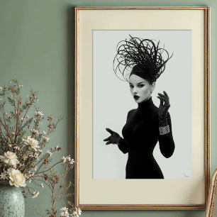Poster Mistério Com Véu: Glamor Monocromático Avant-Garde