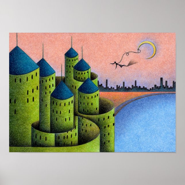 Poster Misterioso castelo antigo à beira do lago. (Frente)