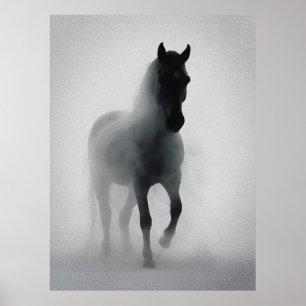Poster Misterioso Cavalo Negro Emergente de Mist