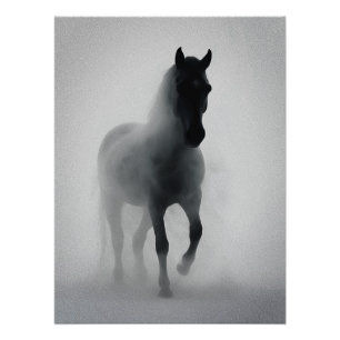 Pôster Misterioso Cavalo Negro Emergente de Mist