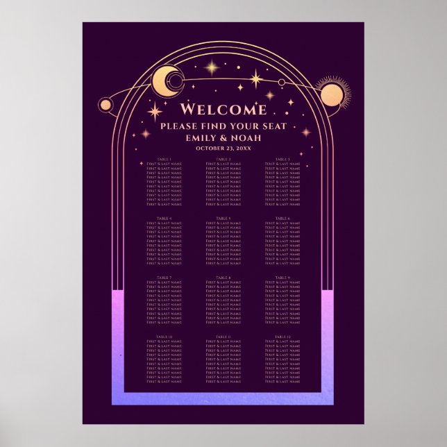 Poster Mística Arco-Íris Plum Sun Lua Estrelas Casamento (Frente)