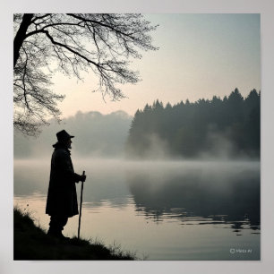 Poster Mística da Manhã Sobre o Lago - Cena Silhouette
