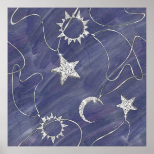 Poster Mística Encantadora   Estrelas de Lua prateada Am