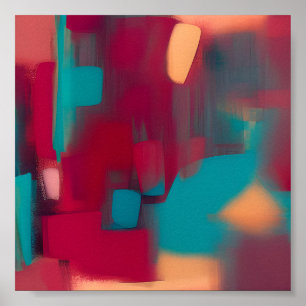 Poster Mistura abstrata vermelha e azul-turquesa