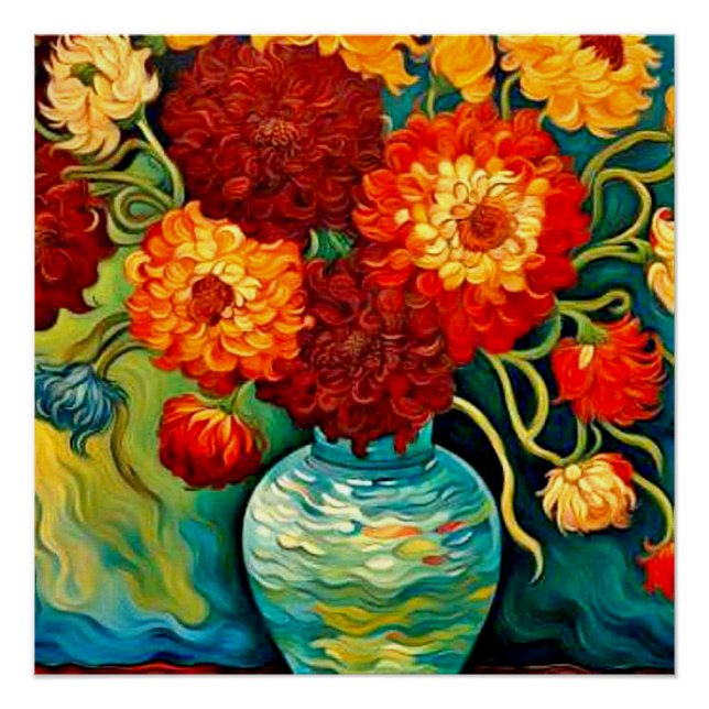 Pôster Mistura de Dahlias em vaso (Frente)