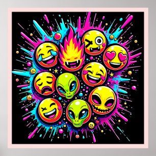 Poster Mistura de Emoji Neon Funky