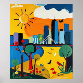 Poster Mistura de paisagem urbana e natureza vibrante