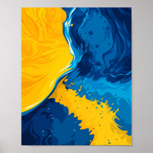 Poster Mistura Dinâmica de Tons de Amarelo, Azul e Laranj