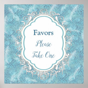 Poster Misturar Padrão Azul, Penas e Lace Branco