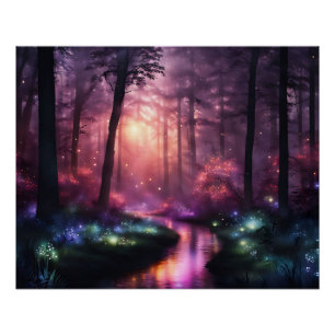 Pôster Misty Forest Firefly Lights