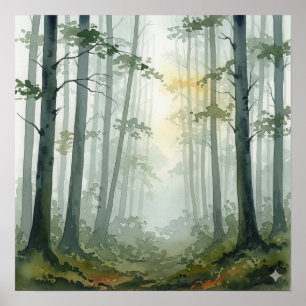 Poster Misty Forest Watercolor
