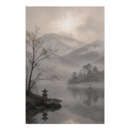 Pôster Misty Japanese Mountain Wall Art Poster