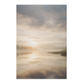 Pôster Misty Lake Sunrise Golden Reflection