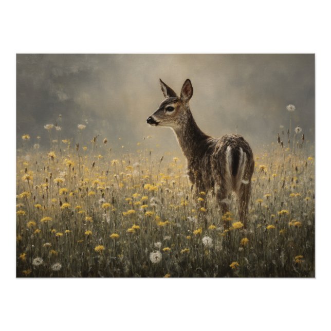 Pôster Misty Meadow Fawn Nature Print (Frente)
