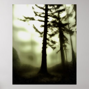 Poster Misty Morning Monotone Forest Landscape Art