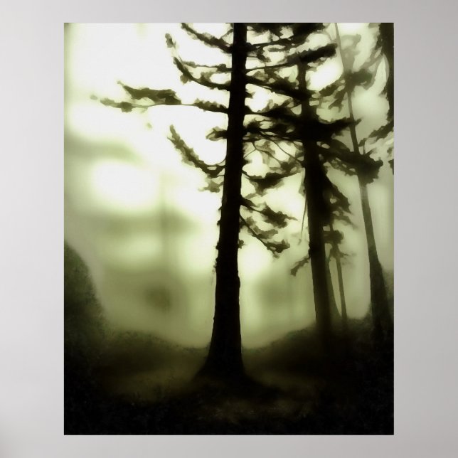 Poster Misty Morning Monotone Forest Landscape Art (Frente)