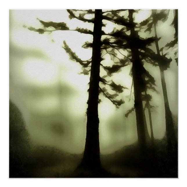 Pôster Misty Morning Monotone Forest Landscape Art (Frente)