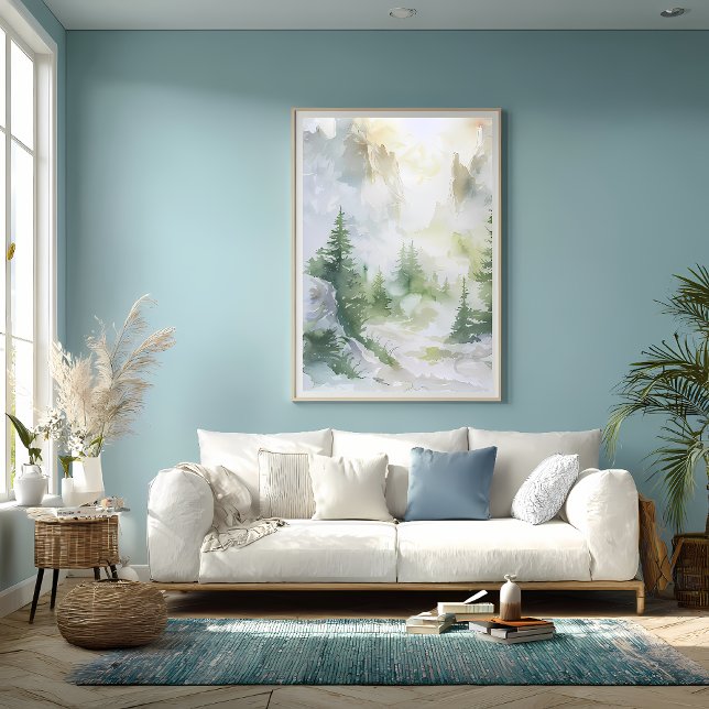 Poster Misty Mountain Forest in Watercolor (Criador carregado)