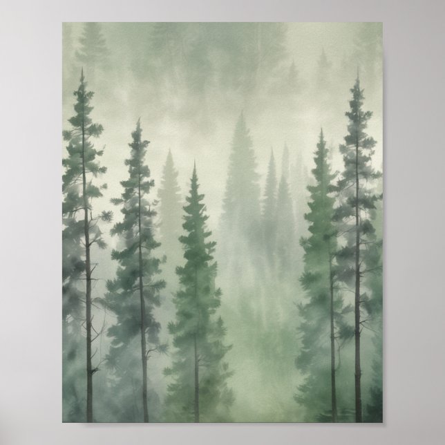 Poster Misty Pine Forest Serenity (Frente)