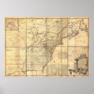 Poster Mitchell Map British & French Owned Areas in 1757