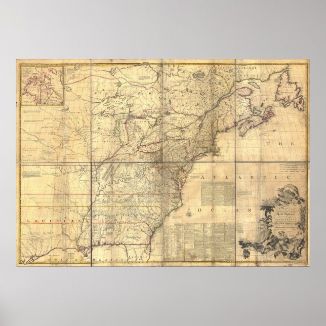 Poster Mitchell Map British & French Owned Areas in 1757 (Frente)