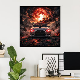 Poster Mitsubishi Lancer Evo 10 Sob uma Lua Carmesim