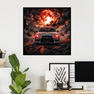 Poster Mitsubishi Lancer Evo 10 Sob uma Lua Carmesim