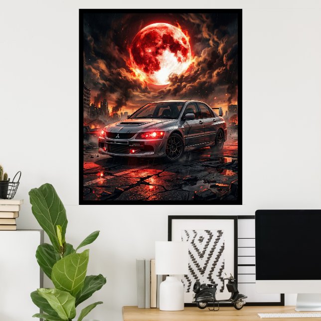Poster Mitsubishi Lancer Evo 9 Sob a Lua Carmesim (Escritório em casa)