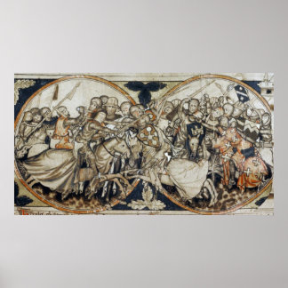 Poster Mittelalterliche Buchmalerei Kampfszene