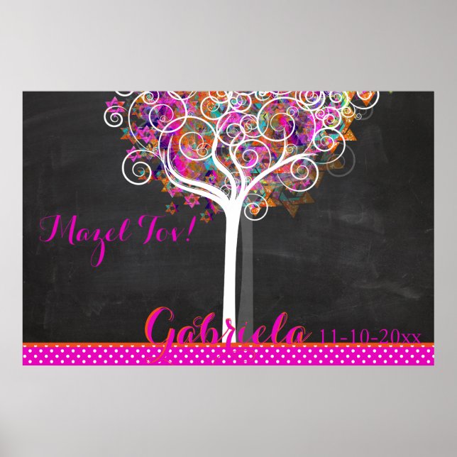 Poster Mitzvah Chalkboard Tree of Life Sign in Conselho (Frente)