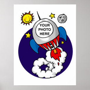 Poster miúdo do espaço do foguete - adicione sua própr