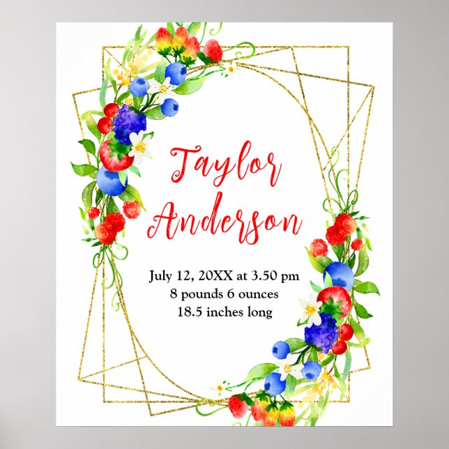 Poster Mixed Berries Baby Birth Stats (Frente)