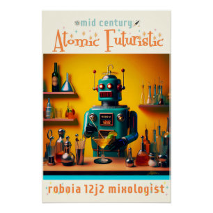 Pôster Mixologista de Robô Retro-Futurístico ROBIA 12J2