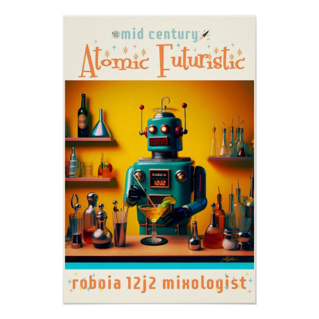 Pôster Mixologista de Robô Retro-Futurístico ROBIA 12J2 (Frente)