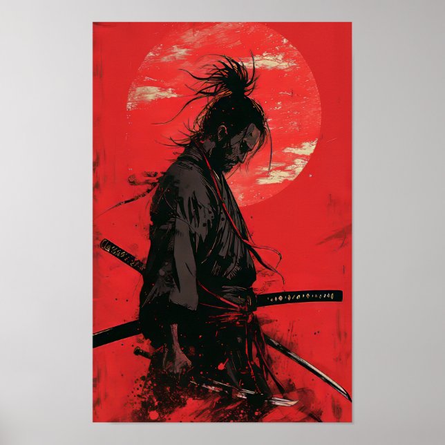 Poster Miyamoto Musashi Vagabond Manga Style Red Backgrou (Frente)