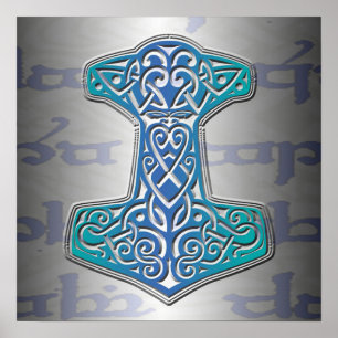Pôster Mjölnir azul em Tengwar