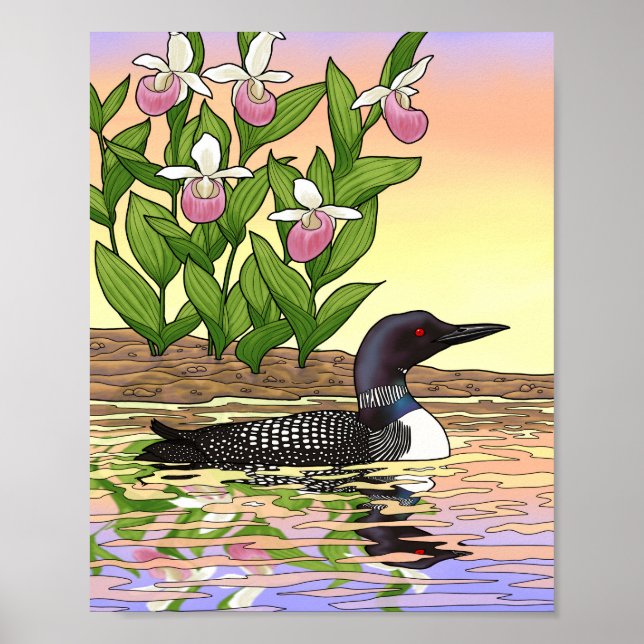 Poster MN Estado Ave Flor Loon Lady Slipper (Frente)