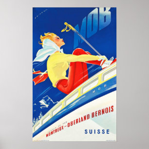 Poster MOB Montreux Oberland Bernois Vintage Swiss Viagem