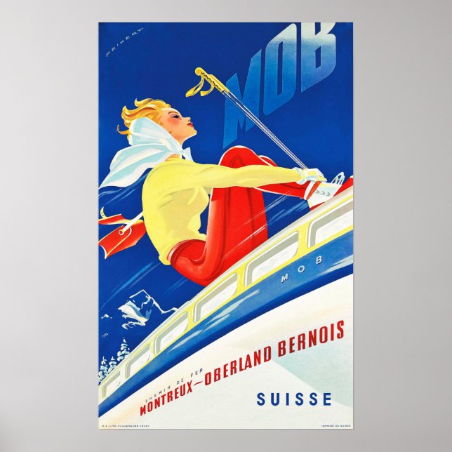 Poster MOB Montreux Oberland Bernois Vintage Swiss Viagem (Frente)