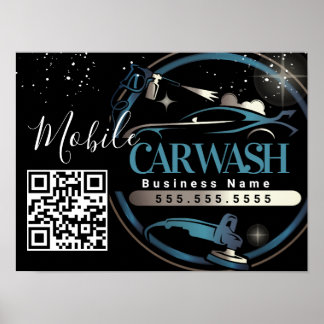 Poster Mobile Car Wash Detail - Business Logo QR Code 