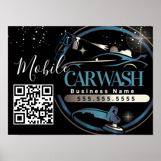 Poster Mobile Car Wash Detail - Business Logo QR Code  (Frente)