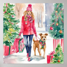 Moça de Compro de Moda de Natal com Aquarela