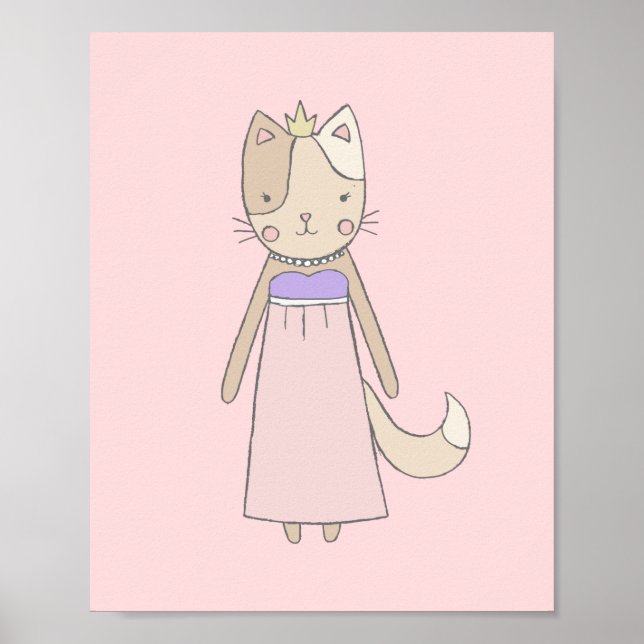 Poster Moça de gato princesa rosa berçário rosa (Frente)