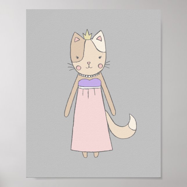 Poster Moça de gato princesa rosa berçário rosa (Frente)